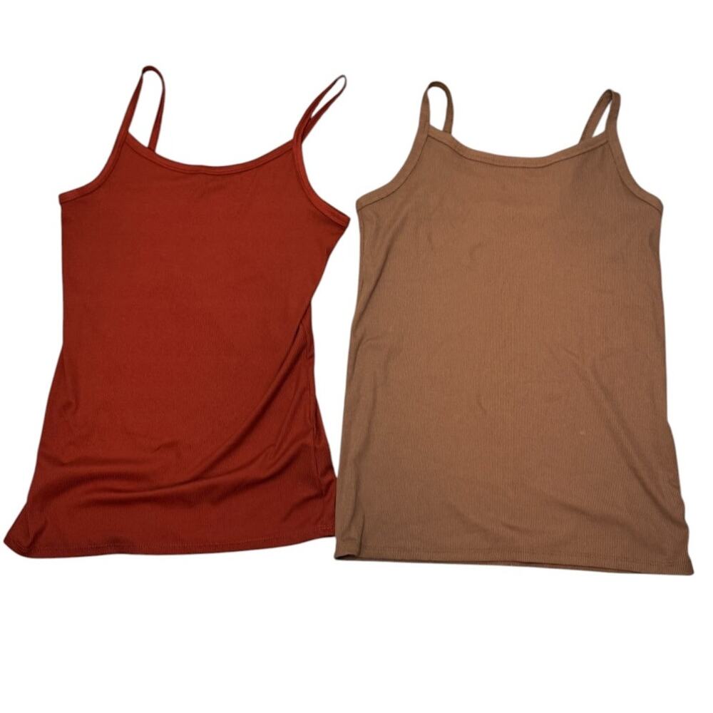 No Boundaries Set of 2 Juniors Large 11-13 Spaghetti Strap Tank Tops Red Brown